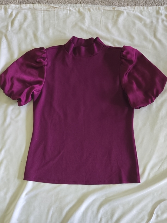 Ann Taylor Tops - Ann Taylor Puff Sleeve Mock Neck Top in Plum